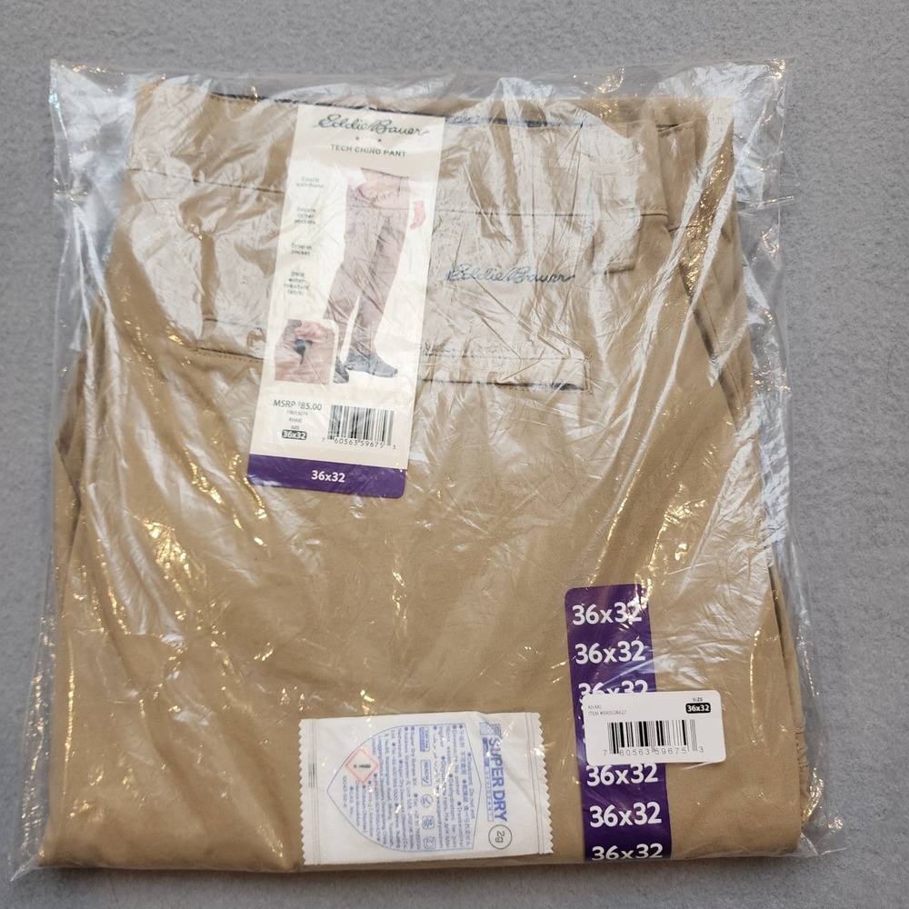 Eddie Bauer Mens Tech Chino Pant Khaki Water Resistant 36x32 NWT